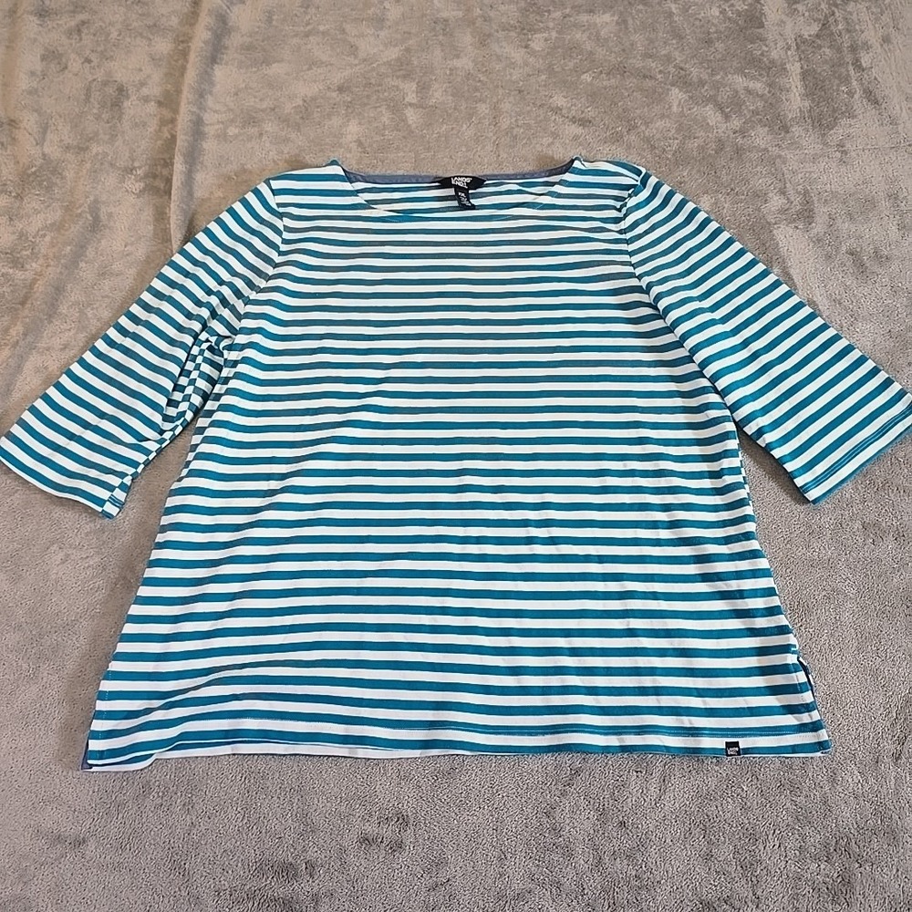 Lands End Top Womens XXL‎ Striped Boat Neck Stretch Pima Cotton Normcore Casual